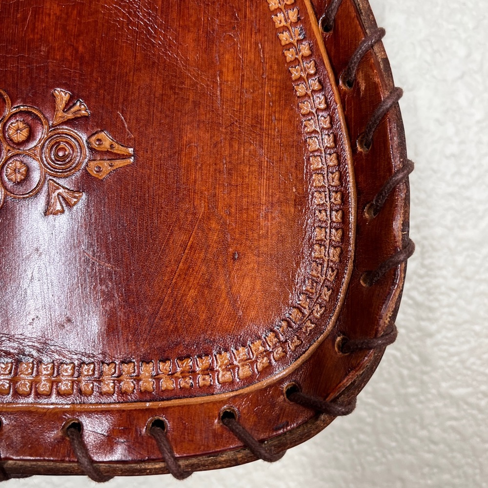 Vintage 70’s Genuine Leather Stitched Embossed Crossbody Bag Mexican Boho - Picture 8 of 11